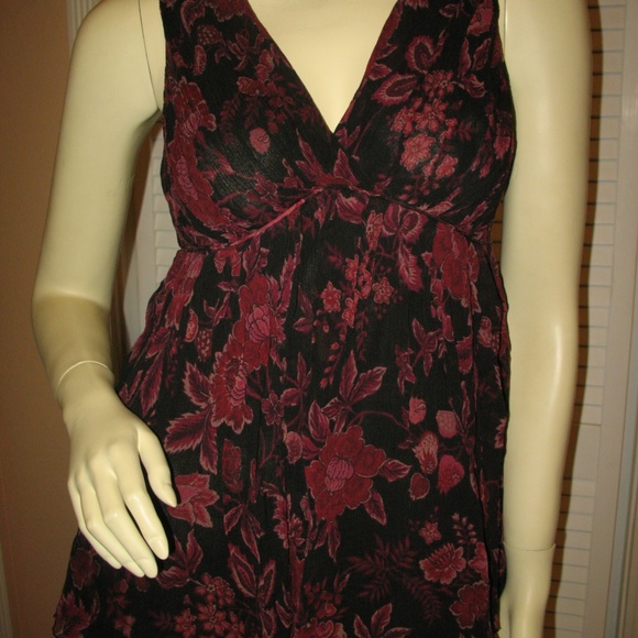 Vintage Y2K Express V-Neck Babydoll Top S Floral Red Burgundy Black Preppy Chic - Picture 3 of 8